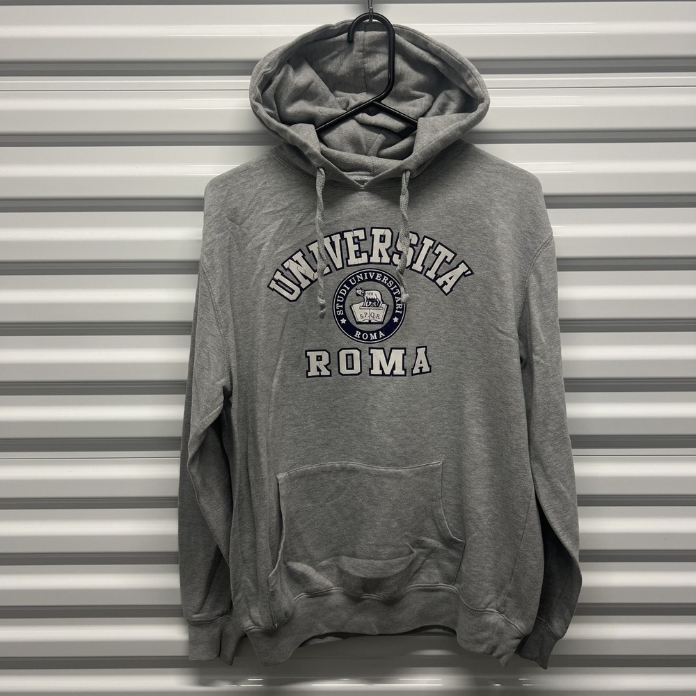 Lemon Collection Universita Roma Size L Mens Gray Graphic Pullover Hoodie‎ Italy